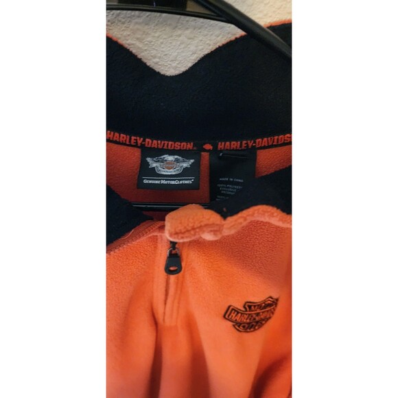Harley Davidson 1/4th Zip Sweater Mens XLarge Orange Pullover Fleece Lightweight - Picture 3 of 6